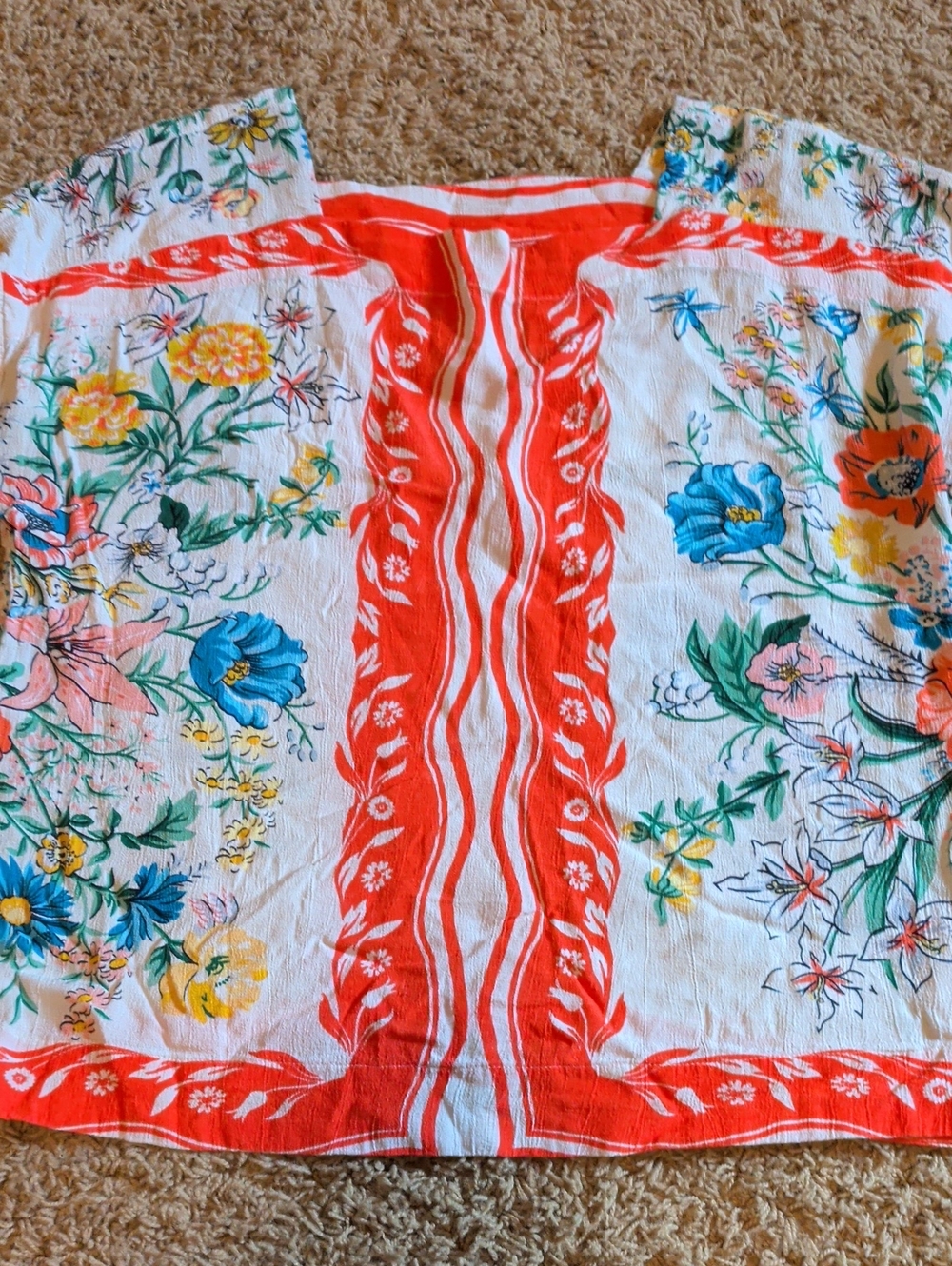 Maeve By Anthropologie Women’s White Floral Top with Coral Trim Size Large